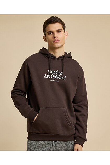 Typography Print Hoodie with Long Sleeves