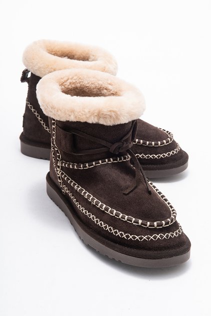 Jorel Brown Suede Genuine Leather Stitched Fur Women's Boots