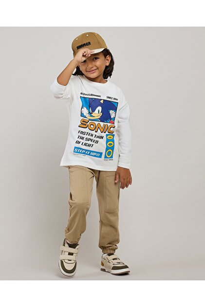 Sonic The Hedgehog Printed T-Shirt with Crew Neck & Long Sleeves