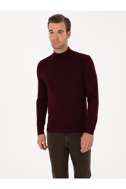 Light Burgundy Slim Fit Wool Blend Half Fisherman Basic Knitwear Sweater 50315296-Vr263