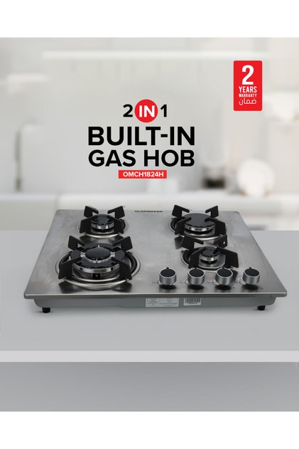 4 Burner Built-In Gas Hob OMCH1824 Stainless Steel Top, Battery Ignition