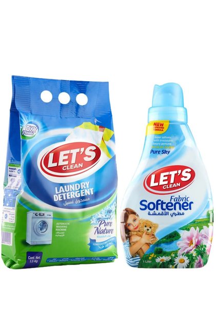 Laundry Automatic Detergent Powder Pure Nature 1.5kg And Fabric Softener Pure Sky 1L