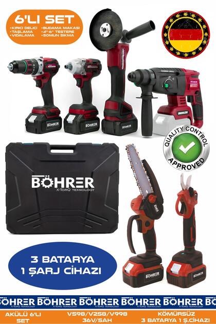 BACK TO BOYSデモセット BÖHRER AKÜLÜ 6 LI KOMBO SET BA011133M, 30MM BUDAMA MAKASI + 10