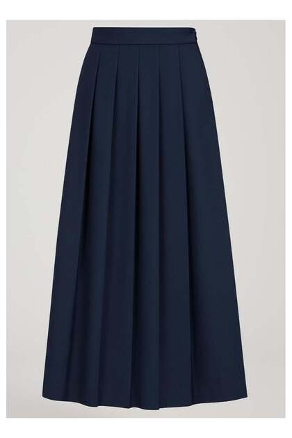 تنورة مدرسية طويلة مطوية للطالبات من قماش قطني كحلي اللون مع جيوب وسحاب جانبي - مقاس S