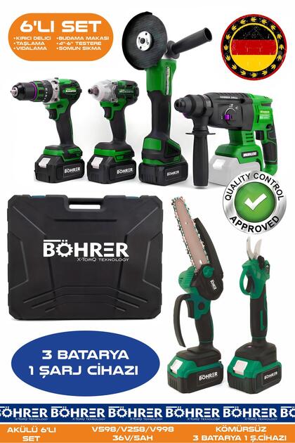 BÖHRER AKÜLÜ 6 LI KOMBO SET BA011133M, 30MM BUDAMA MAKASI + 10