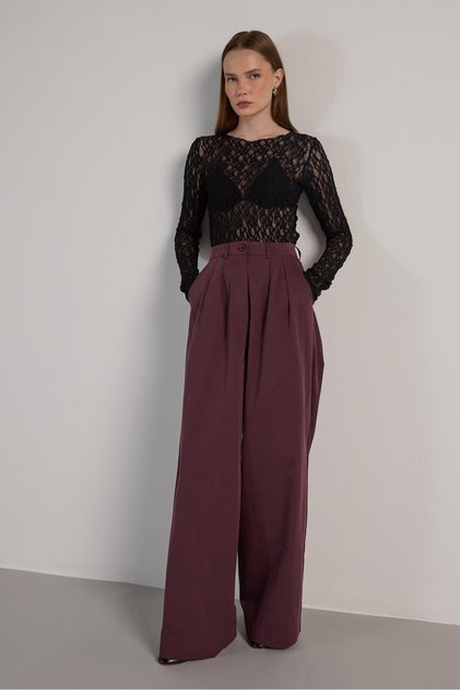 Kadın Mürdüm Premium Palazzo Pantalon 30016