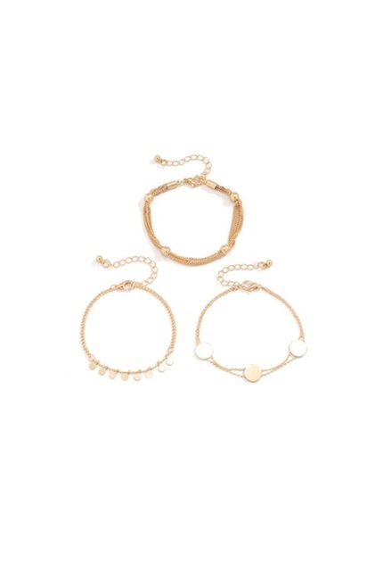 - Set de trei brățări de damă, placate cu aur de 18K, model cu monede, mărime reglabilă, auriu