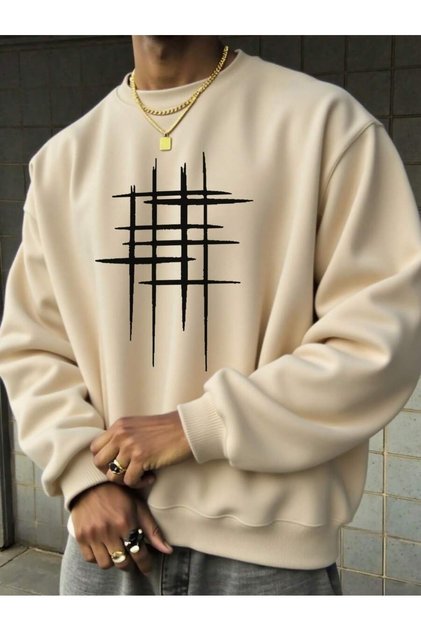Men's Abstract Line Printed Oversized Sweatshirt