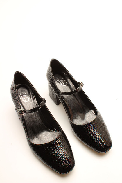 Black Croco Single Strap Women's Heels