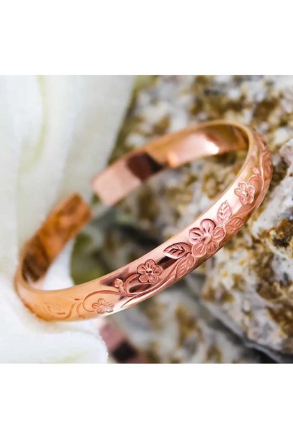 Copper Flower Patterned Bracelet
