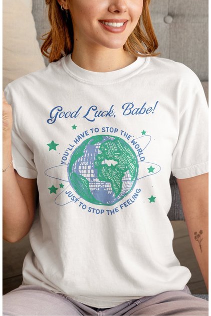 Oversize Good Luck Babe Printed T-Shirt, Chappell Roan Themed Crew Neck T-Shirt