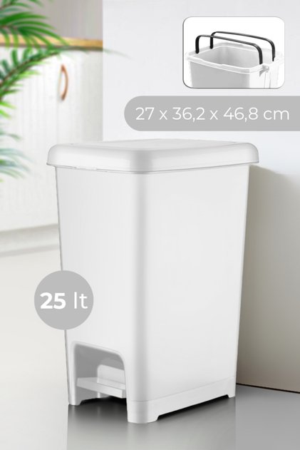 Slim Pedallı Çöp Kovası 25 Litre Beyaz