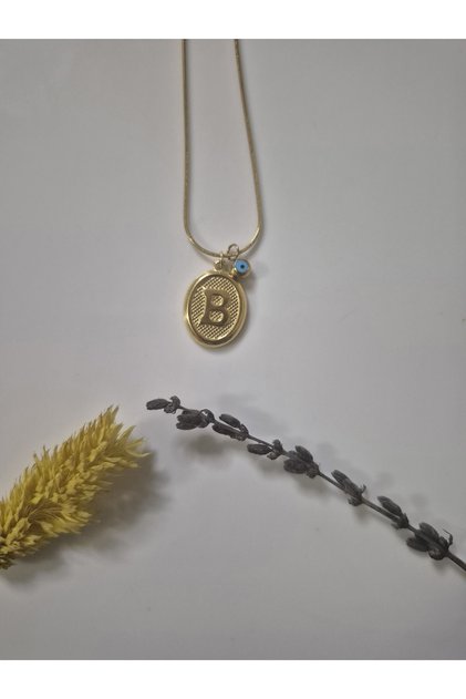 Gold Color B Letter Steel Necklace with Evil Eye Beads – Women's B Letter Necklace Model