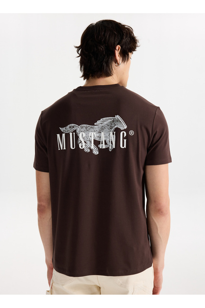 Mustang Bisiklet Yaka Baskılı Kahve Erkek T-Shirt M5WM-TST1582