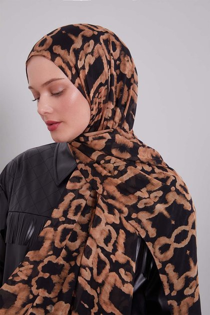Black-Camel Leopard Pattern Vivian Shawl