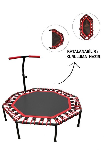 Sekizgen Katlanabilir Trambolin – Ev Tipi Katlanır Zıplama Kırmızı Trambolin