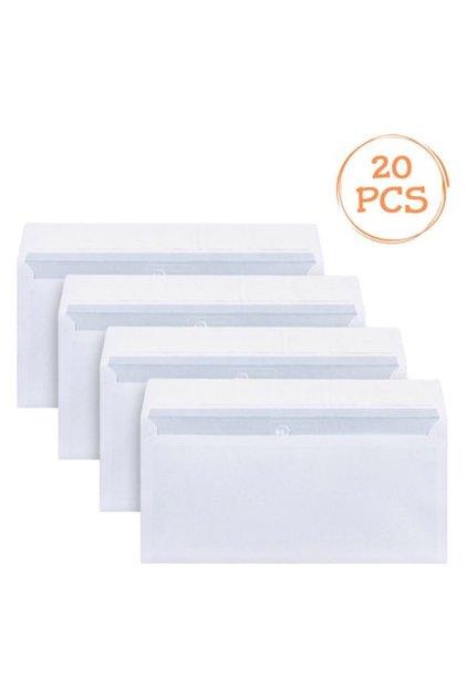 Plicuri albe pentru corespondență, 11x23 cm, 20 bucăți, autoadezive, 80 g/m²