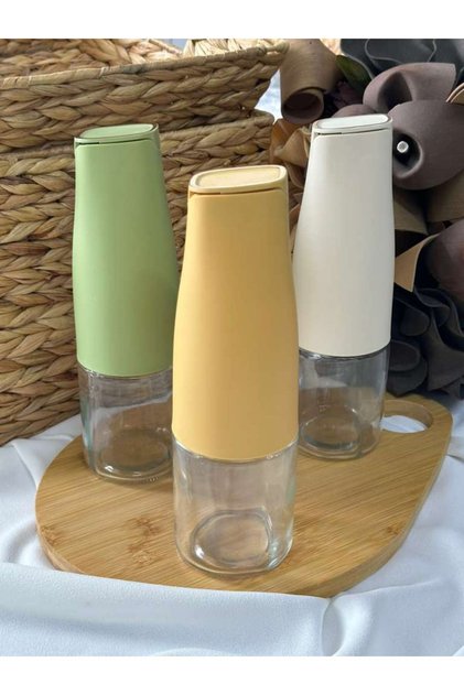 Sarı & Cam Yağdanlık 500ml -Otomatik Kapak Stilli / Damlatmayan Ağızlı / Yağlık / Sosluk