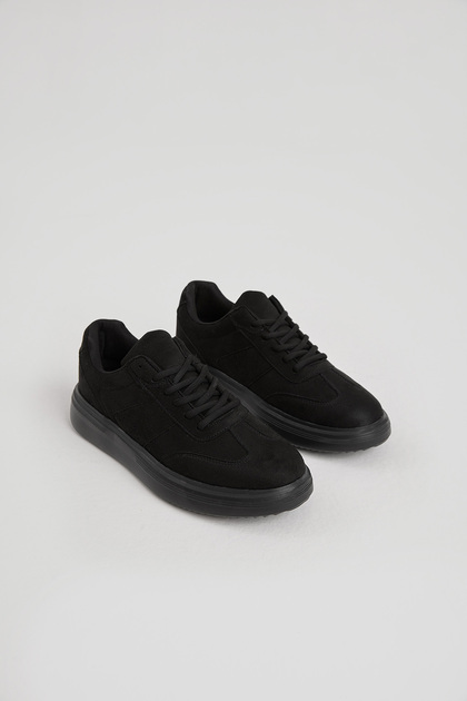 Men's Black Thick Faylon Light Sole Lace-Up Sports Shoes