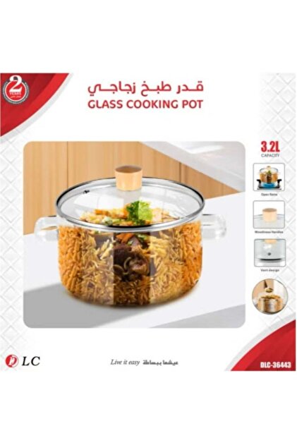 قدر طهي زجاجي مقاوم للحرارة مع غطاء بفتحة تهوية، سعة 3.4 لتر (موديل DLC-36443)