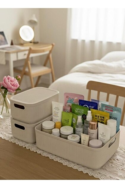 deto３箱セット Okyanus Home Linea Smart Box Bej 3lü Set 1 Adet 4,5 Lt 2 Adet 2,4