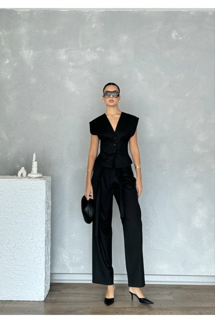 Set pentru femei, fără mâneci, cu vestă și pantaloni, casual, elegant, pentru ocazie specială
