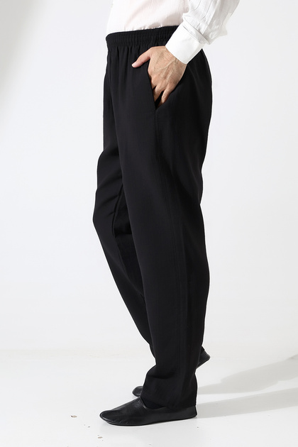 Men's Elastic Waist Pocket Hajj Umrah Muslin Pants - Black (Ans)