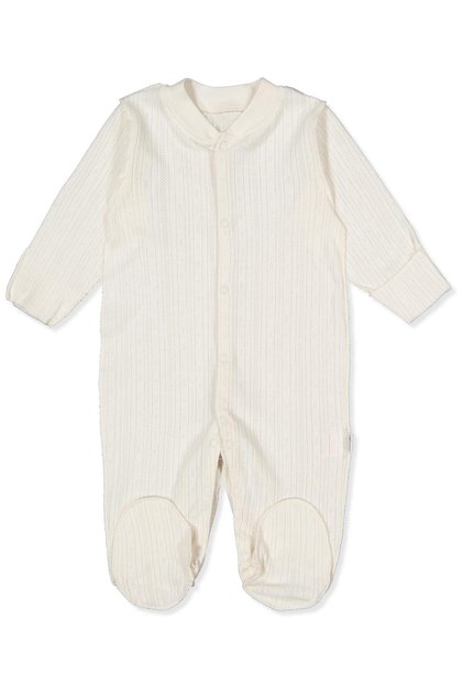 Overlocked Outer Seam Patterned Footwear Jumpsuit (Basic/25) Ecru