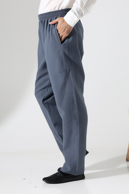 Men's Elastic Waist Pocket Hajj Umrah Muslin Pants - Smoked (Ans)