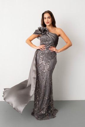 dress barbie fashion packs Vintage Grey Beaded Dress – XS/S – 1990s – Amarsi Paris main image 0