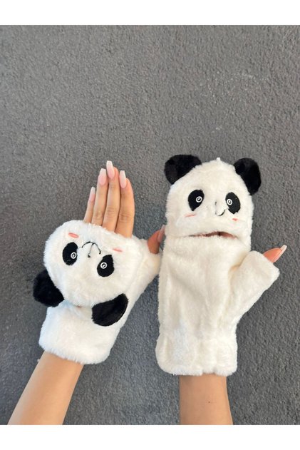 Plush Panda Embroidery Processing Foldable Finger Gloves