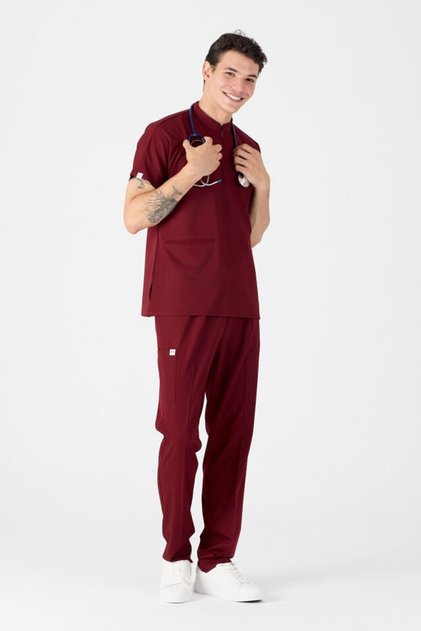 Lycra Burgundy Zipper Detailed Scrubs Uniform