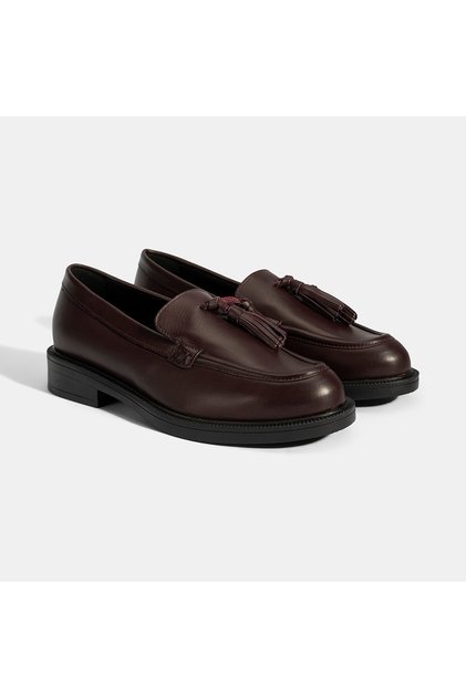 Women's Burgundy Leather Loafer with Tassel Detail