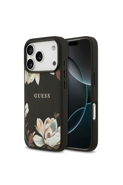 iPhone 17 Pro Compatible Case Licensed M-Safeli Grained Flower Design Metal Lettering Logo Black