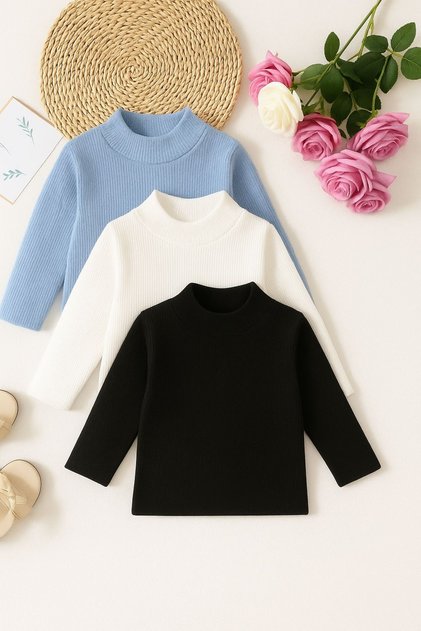 Girls Boys Children's Underwear Half Fisherman Thin Sweater Ka Set of Ribbed Knit