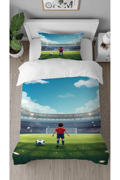 Football Stadium Patterned Digital Printed Special Design Single Children's Duvet Cover Set Without Sheets