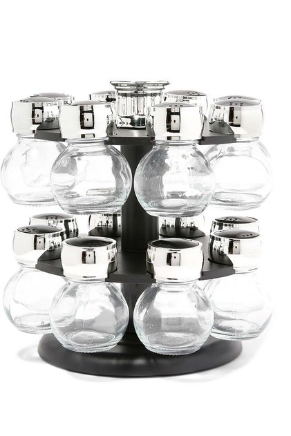 16-Piece Spice Rack Set Black/Clear/Silver (standard)