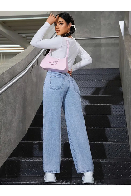 By-9732 Women's Palazzo Loose Relaxed Fit Stretch Fabric High Waist Jeans Denim Stone Boyfriend Wide-Leg Pants