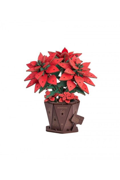 Puzzle 3D, Poinsettia, Lemn, ROWOOD, 153 piese