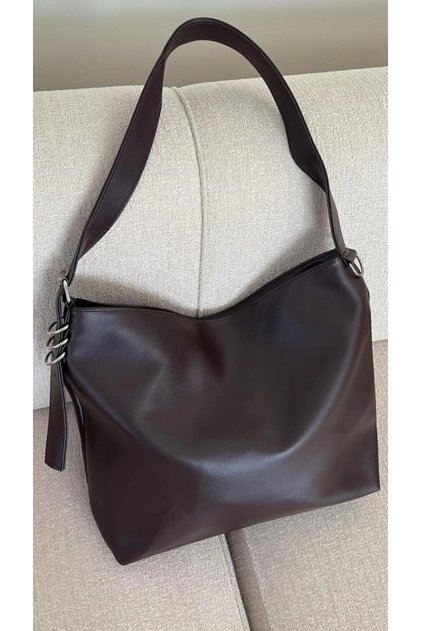 Large Size Bitter Coffee Color Buckle Adjustable Ring Strap Tote Women's Hand and Shoulder Bag