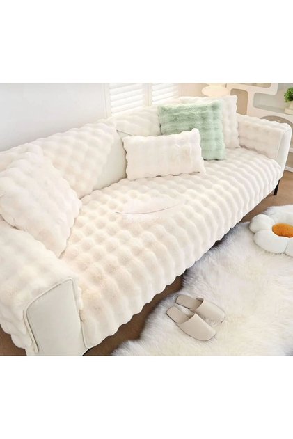 . Yumuşacık Tavşan Peluş Bubble Kanepe Örtüsü – 3 Kişilik, 80x190 cm