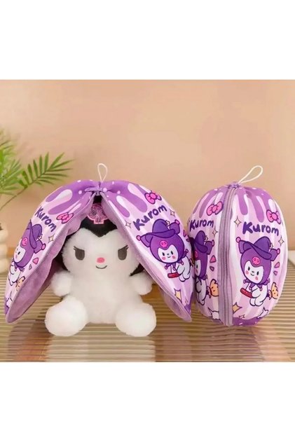 Custom Design Kuromi 25cm Plush Toy with Bag, Ears Close, Zipper, as Pictured.