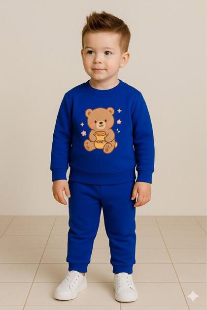 Children's Cotton Sweatshirt and Teddy Bear Honey Printed Sweatpants Set 3 4 5 6 7 8 9 10 11 12 Years Old