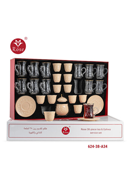 38-piece tea and coffee serving set with a distinctive classic rose pattern