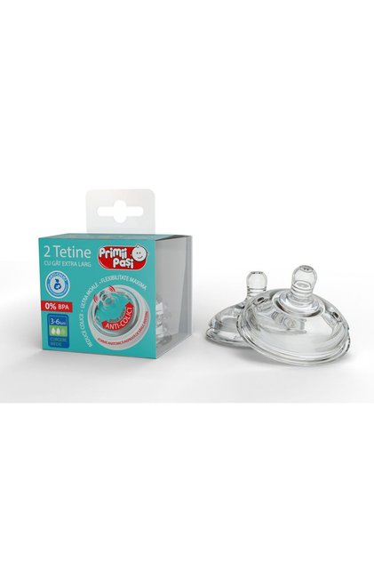 Set 2 tetine gat extralarg curgere lenta, 2 valve, anticolici, (0-3Luni), Primii Pasi, EWP1003