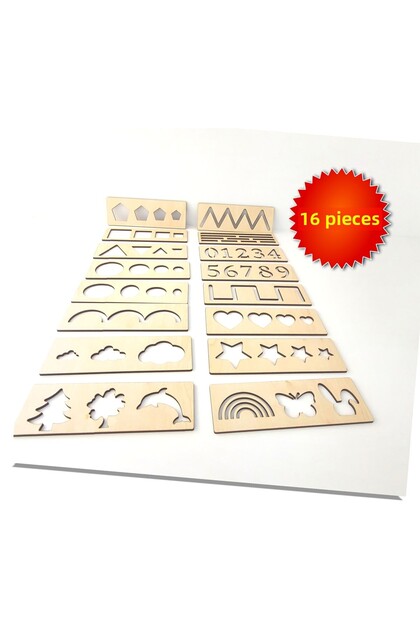 Montessori Hand Muscle Development And Line, Number And Shape Works Set Child Baby 16 Pieces