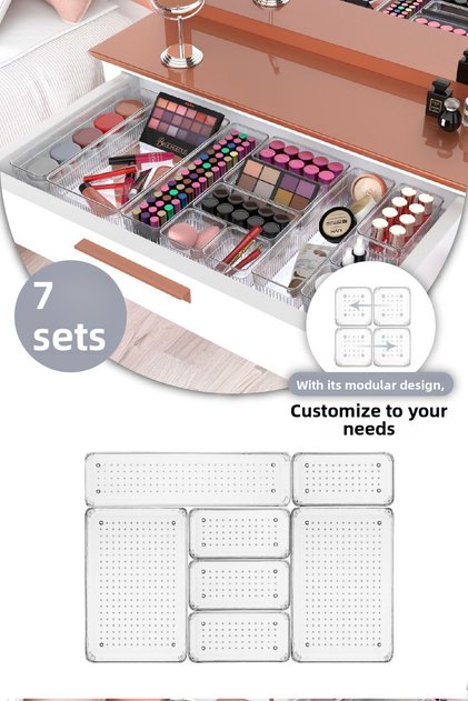 7-Pack Clear Drawer Organizer 2X(O.Dkdrtgn) 4X(K.Dkdrtgn) 1X(D.Dktrgn)