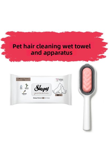 Wet Wipes, Hair Collection Tool with Apparatus, and Sleepy Petcare Wet Towel for Cats and Dogs