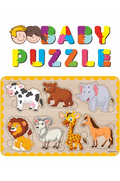 Cute Animals, Bear, Elephant, Lion Bultak Wooden Puzzle