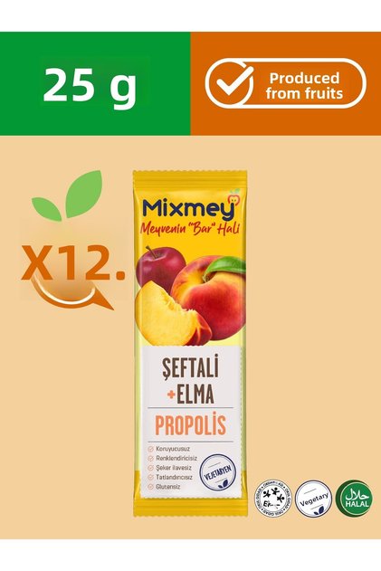 Bee Propolis Peach Fruit Bar 12 Pieces | Healthy Snacks – Gluten Free (25Gr X 12 Pieces)